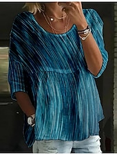 voordelige Vrouwen&#039;s Kunst &amp; Design Tops-Dames Blouse Gestreept Stijlvol 3/4 mouw Strakke ronde hals Normale tops Dagelijks Feestdagen Afdrukken Zwart Blozend Roze blauw Fuchsia Donkergrijs Zomer