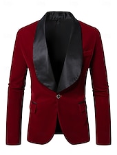 preiswerte Herren Klassische Blazer-Herren Samt Blazer Jacke Party Abendgarderobe Smoking elegant warm Herbst &amp;Winter einfarbiger einreihiger Ein-Knopf-Blazer Burgunder