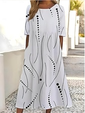 abordables Vestido Floral-Mujer Vestido Midi Vestido estilo camiseta Vestido de verano Vestido de una línea Vacaciones Casual Cumpleaños Diario Fiesta de Té Ajuste regular Ombre Floral Graphic Manga Corta Cuello Barco Blanco