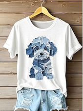abordables T-shirt Animaux-Femmes T-shirt Graphique Animal Chat ancien Élégant Classique Manche Courte Col ras du cou Hauts Réguliers Quotidien Week-end Imprimé Noir Blanche Rose Claire Bleu Vert Été Printemps