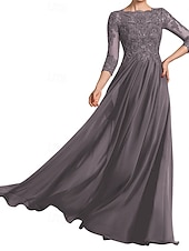 economico Lunghezza del pavimento-Abito da sposa a trapezio, elegante, con scollo a giro, lunghezza al pavimento, maniche a 3/4, con pieghe, tinta unita, 2025