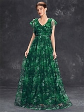 economico BLU-Abiti Quinceanera A-Line abito elegante formale lungo senza maniche scollatura a V in chiffon con stampa floreale