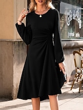 economico Abito a Strisce e Geometrico-Per donna Mini Abito Abito a trapezio Abiti semi formali Ufficio Vestibilità regolare Plaid Semplice Manica Lunga Girocollo Nero Vino Rosso Estate Autunno