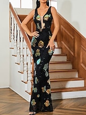 cheap FLORALS-Mermaid / Trumpet Evening Gown Elegant Dress Formal Wedding Floor Length Sleeveless V Neck Lace with Sequin