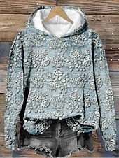 abordables Sweats à capuche-Femmes Sweat à capuche Fleuri Élégant ancien Rétro manche longue À capuche Hauts Réguliers Rue Tenue Quotidienne Imprimé Rose Claire Bleu Beige Printemps Automne Hiver