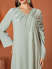 abordables Longueur du plancher-Ligne A Robe de Mère de Mariée  Élégant Col en V Longueur au sol Chiffon manche longue avec Cristaux 2025