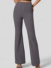 economico gamba larga e vita alta-Per donna Gamba larga Pantaloni a zampa Pantaloni Eleganti Streetwear Casual Lunghezza intera Naturale Semplice Tasca Elastico in vita Comodo All&#039;aperto Vacanza Ferie Grigio scuro Nero Verde militare