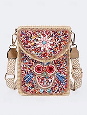 economico Borse a Tracolla-Borsa a tracolla con perline da donna con design a farfalla colorata, stile bohémien, borsa a tracolla casual e da viaggio per donna, perfetta per spiaggia, vacanze e gite estive