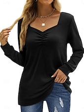 ieftine tricou simplu-Pentru femei Bluză Culoare solidă Stilat Casual Manșon Lung În V Topuri obișnuite Zilnic Negru Albastru piscină Portocaliu Bej Vară Primăvară