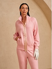cheap Sweatshirt &amp; Outerwear-Women&#039;s Golf Jacket Dark Grey Black White Long Sleeve Top Ladies Golf Attire Clothes Outfits Wear Apparel