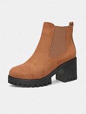 baratos Botas do Chelsea-Botas Chelsea femininas de camurça sintética – botins de salto grosso e sola de borracha para passeios de outono na fazenda, estradas rurais e colheita de abóboras