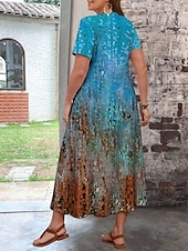 preiswerte Kleider-Damen Übergröße Freizeitkleid Ombre V Ausschnitt Kurzarm Sommer Frühling Mode Modern Lässig Maxikleid Ferien Wochenende Kleid