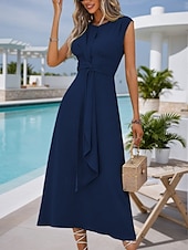 abordables Robe noire-Femmes Robe Midi Robe de Cocktail Robe d&#039;invité de mariage Mousseline de Soie Mode Moderne Extérieur Vacances Coupe régulière Uni Sans manches Col ras du cou Noir Violet Bleu de minuit Été Printemps