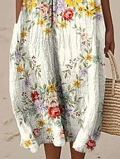 cheap Floral Dress-Women's Midi Dress Casual Dress Summer Dress Fashion Modern Daily Beach Weekend Regular Fit Flower Sleeveless Crew Neck White Yellow Fall