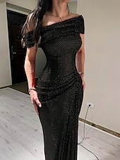voordelige ROOD-Rode jurk met glinsterende kristallen, stretch mesh, zeemeermin/trompet avondjurk, elegante jurk, formele bruiloft, lange jurk, mouwloos, off-shoulder, kant met plooien, gerimpeld, 2025