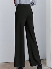 economico gamba larga e vita alta-Per donna Gamba larga Pantaloni Eleganti Moda Streetwear Lunghezza intera Naturale Semplice Elastico in vita Confortevole Affari Lavoro Formale Nero Bianco Autunno Vestibilità regolare