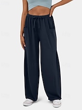 economico gamba larga e vita alta-Per donna Gamba larga Pantaloni Eleganti Streetwear Casual Lunghezza intera Naturale Semplice Tasca Design con Coulisse Elastica Comodo Streetwear Ferie Rosso violaceo Nero Verde militare Marrone