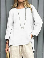 preiswerte Hemden-Damen Bluse Einfarbig Vintage Lässig Boho Langarm Rundhals Normale Oberteile Täglich Wochenende Patchwork Weiß Gelb Rote Himmelblau Khaki Frühling, Herbst, Winter, Sommer