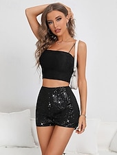 abordables Bermuda-Femmes Shorts Mode Occasionnel Longueur mollet Naturel Scintillant Paillettes Confortable Décontracté Quotidien Argent Noir Champagne Jaune Été Printemps Slim
