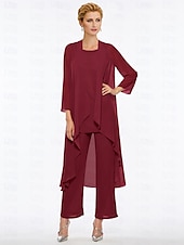 abordables Costumes-pantalons pour maman-Combinaison de mariage sur la plage  pantalon mère de la mariée élégante grande taille décolleté bateau longueur de sol chiffon sans manches avec enveloppe incluse couleur unie pour impressionner