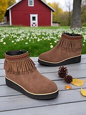 abordables Bottines-Femmes Bottes Quotidien Broderie Bottines Gland Broderie Compensé Bout Rond Vacances ancien Occasionnel Faux daim Fermeture éclair Noir Bleu Marron