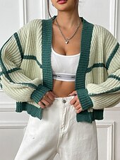 preiswerte Strickjacken und Oberbekleidung-Damen Strickjacke Mode Farbblock Gerippt Kapuze Patchwork Gestrickt Langarm Normale Oberteile Stricken Ferien Ausgehen Wochenende Schwarz Rosa Herbst