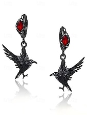 abordables Accessoires d&#039;Halloween-Boucles d&#039;oreilles pendantes gothiques en forme de corbeau pour femme avec pierre précieuse rouge – Bijoux d&#039;Halloween légers en alliage pour fêtes, cosplay et accessoires de costume