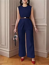 billiga breda ben och hög midja-Dam Elegant Mode Byxuppsättningar Bolero Top Ärmlös Rund hals Ensfärgat Semester Ledigt / vardag Svart Vit Rubinrött Sommar Normal
