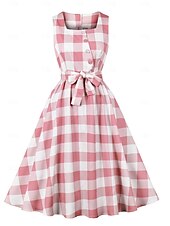 levne Šaty-Retro 50. léta Rockabilly Polední Houpací šaty Flare šaty Přizpůsobení a odlesky Pléd Dámské Plesová maškaráda Dovolená Ležérní Retro tematická párty Dospělí Šaty Jaro léto