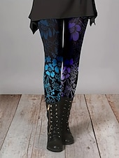 billige Blomstertrykk-Dame Leggings Ferie Årgang Mote Ankel-lengde Høy Midje Blomstret Grafisk Printer Myk Pustende Elastisk utendørs Daglig Rødstrupe-egg Blå Hvit Brun Grønn Sommer Vår Høst Slank Fasong