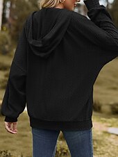 billige Teksturert hettegensere og sweatshirt-Dame Hettegensere med glidelås عادي Gatemote Fritid Langermet Med hette Vanlige topper Gate Ferie Ut på byen Glidelås Lomme Lys Rosa Svart Vin Navyblå Blå Høst Vinter