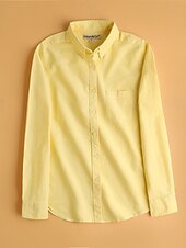 economico Camicie-Camicia da donna in 100% cotone, tinta unita, stile bohémien, vintage, da giorno, a maniche lunghe, con colletto, da giorno, per le feste, con tasca, bianca, rosa, rossa, blu, viola, primavera,