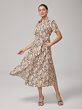 abordables Robes décontractées-robe chemise élégante à imprimé visage abstrait