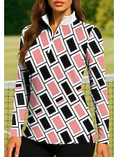 economico Camicia Donna-Per donna Geometrico Maglia Polo da golf Maglia da tennis Manica Lunga Stampato Zip a un quarto Pullover Protezione UV Elastico Traspirante Pallavolo Tennis Golf Collo alla coreana Collo con zip
