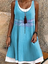 preiswerte Tiere kleiden-Damen Minikleid T-Shirt-Kleid Sommerkleid A Linie Kleid Urlaub Lässig Boho Täglich Lässiger Schnitt Grafik Tiermotiv Ärmellos Rundhalsausschnitt Blau Fuchsie Grün Sommer Frühling Herbst