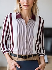 cheap Art&amp;Design Tops-Women&#039;s Blouse Dressy Tops Chiffon Tops Color Block Striped Elegant Daily Stylish Long Sleeve Shirt Collar Regular Tops Work Daily Buttons Print Pink Wine Blue Brown Green Spring, Fall, Winter, Summer