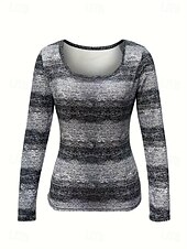 preiswerte Streifen- und geometrisches T-Shirt-Damen Tunika Ombre Grafik Geometrisch Vintage Mode Stilvoll Langarm Quadrathals Normale Oberteile Täglich Druck Grau Frühling Herbst