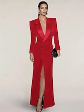 baratos Comprimento do chão-Vestido Blazer Vestido de Noite Sereia  Trompete Vestido Elegante Vestido de Tuxedo Listrado Fechamento com Zíper Convidada de Casamento Formal Comprimento até o Chão Manga Longa Gola de pico Cetim
