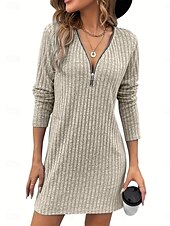 abordables Robes en tricot-Femmes Mini Robe Robe Tricot Robe Décontractée Robe d&#039;Hiver Mode Moderne Quotidien Date Week-end Coupe régulière Uni manche longue Col en V Noir Abricot Printemps Automne Hiver
