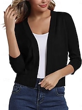 abordables Chemises et blouses-Femmes Cardigan Mode Basique Couleur Unie Ouvert devant Fin manche longue Hauts Réguliers Tricoter Extérieur Quotidien Noir Blanche Automne Hiver