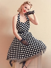 ieftine Rochii-Epocă 1950 rockabilly Lungime Genunchi Rochie Flapper Rochii O rochie de linie Buline Mulată Gâtul halter Pentru femei Halloween Carnaval ziua îndragostiților Petrecere Casual Petrecere ceai Adulți