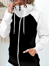olcso Egyszerű felsők-Női Pulóver Hoodie pulóver Színes Alkalmi Hosszú ujj Kapucni Normál felsők Utca Hétköznapi Cipzár Zseb Fehér Rubin Khakizöld Katonai zöld Ősz Tél