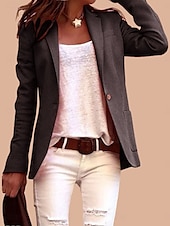 cheap Blazers &amp; Suits-Women&#039;s Blazer Comfortable Breathable Pocket Fashion Daily OL Style Plain Office Work Casual Single Breasted Regular Lapel Regular Fit Long Sleeve Outerwear Black White Khaki Summer Spring