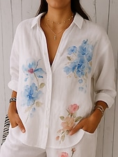 economico Top Grafici da Donna-Per donna Camicia Camicia da Spiaggia Floreale Grafico Elegante Quotidiano Essenziale Manica Lunga Manica a Vescovo Colletto a Camicia Top Regolari Quotidiano Ferie Rosa Blu Estate Primavera