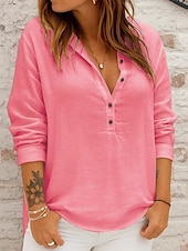 billiga Kvinnors Enfärgade Toppar-Dam Blus Ensfärgat Slät Elegant Stylish Ledigt Långärmad V-hals Vanliga toppar Dagligen Helgdag Vit Gul Rodnande Rosa Blå Vår Höst
