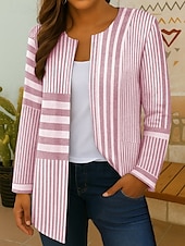 cheap Print Coats-Women&#039;s Blazer Windproof Warm Pocket Color Block Modern Geometric Casual Daily Casual Daily Regular Crewneck Loose Fit Long Sleeve Outerwear Black Yellow Pink Fall
