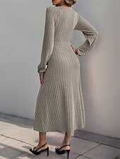 abordables Robes en tricot-Femmes Robe Midi Robe Tricot Robe Décontractée Mode Moderne Quotidien Date Week-end Coupe régulière Uni manche longue Col en V Kaki Automne Hiver