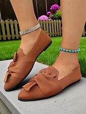 abordables Chaussures sans lacet et mocassins femme-Chaussures à enfiler Flyknit Bow pour femmes – Chaussures plates décontractées, légères et respirantes pour un usage quotidien, les pique-niques dans le jardin et les rassemblements en plein air