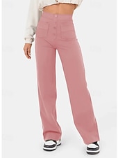 ieftine picior lat și talie înaltă-Pentru femei Picior Larg Pantaloni Drept Șic Stradă Casual Lungime totală Natural Simplu Buzunar Talie elastică Cataramă Comfortabil În aer liber Stradă Ieșire Măr Verde Gri Închis Roșu portocaliu