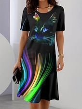 ieftine Animalele se îmbracă-Pentru femei Rochii Midi Rochii Tricou Rochie de schimb Rochie de vară Casual Zilnic Fit regulat Ombre Grafic Animal Manșon scurt Stil Nautic Albastru piscină Mov Trifoi Vară Primăvară Toamnă
